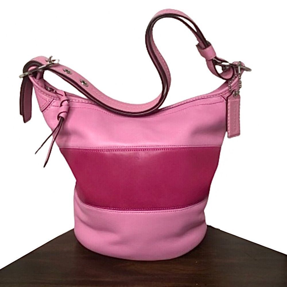COACH Rugby Stripe Pink Leather Bleeker Duffle Crossbody Shoulder Bag F13357